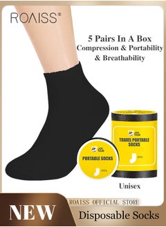 roaiss 5 Pairs Disposable Mid Calf Socks for Men Portable Throwaway Compressed Cotton Socks Sweat Absorbent and Breathable Crew Sock for Sports Business or Travel  - Image 1