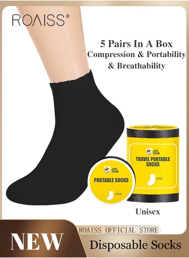 roaiss 5 Pairs Disposable Mid Calf Socks for Men Portable Throwaway Compressed Cotton Socks Sweat Absorbent and Breathable Crew Sock for Sports Business or Travel  - Image 1