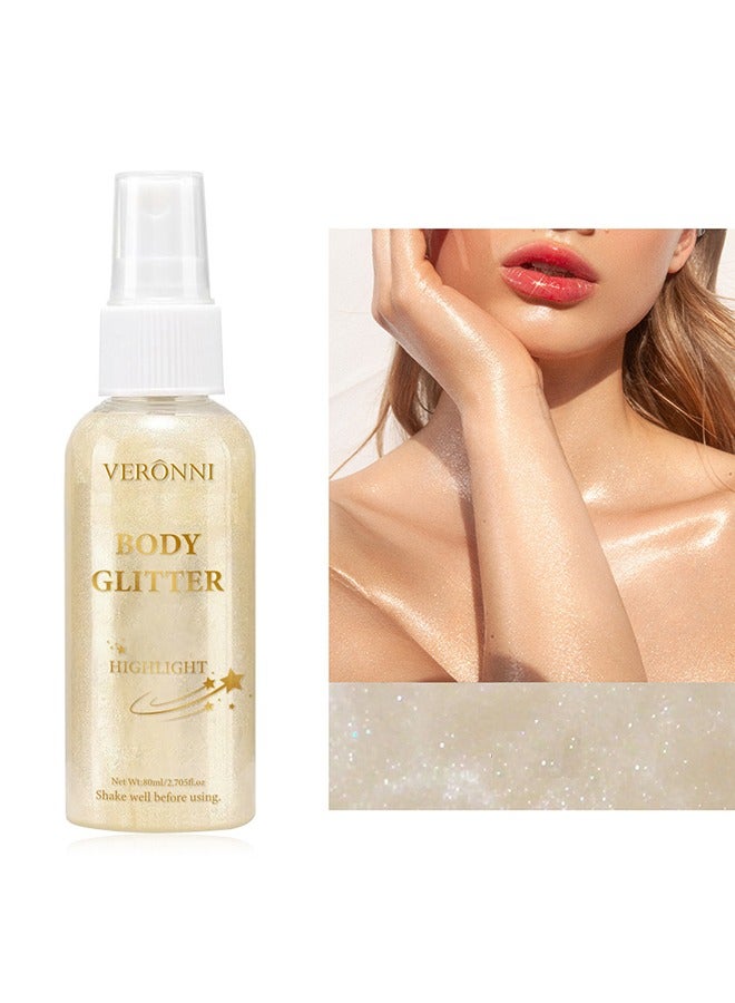 VERONNI Body Glitter Highlight，Glitter Body Oil, Moisturizing Lightweight Glitter Glow Illuminator, Non-stick Body Glow Liquid Highlighter Makeup Your Skin, Smooth Liquid Spray Summer Body Illuminator - #01 Pearl White  - Image 1