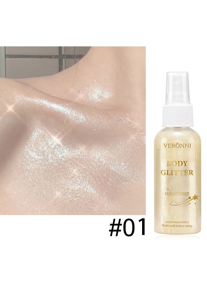 VERONNI Body Glitter Highlight，Glitter Body Oil, Moisturizing Lightweight Glitter Glow Illuminator, Non-stick Body Glow Liquid Highlighter Makeup Your Skin, Smooth Liquid Spray Summer Body Illuminator - #01 Pearl White  - Image 2