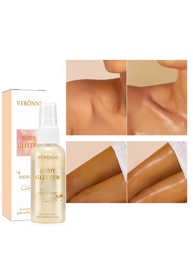 VERONNI Body Glitter Highlight，Glitter Body Oil, Moisturizing Lightweight Glitter Glow Illuminator, Non-stick Body Glow Liquid Highlighter Makeup Your Skin, Smooth Liquid Spray Summer Body Illuminator - #01 Pearl White  - Image 3