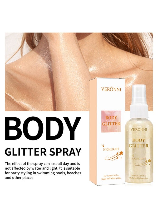 VERONNI Body Glitter Highlight，Glitter Body Oil, Moisturizing Lightweight Glitter Glow Illuminator, Non-stick Body Glow Liquid Highlighter Makeup Your Skin, Smooth Liquid Spray Summer Body Illuminator - #01 Pearl White  - Image 4