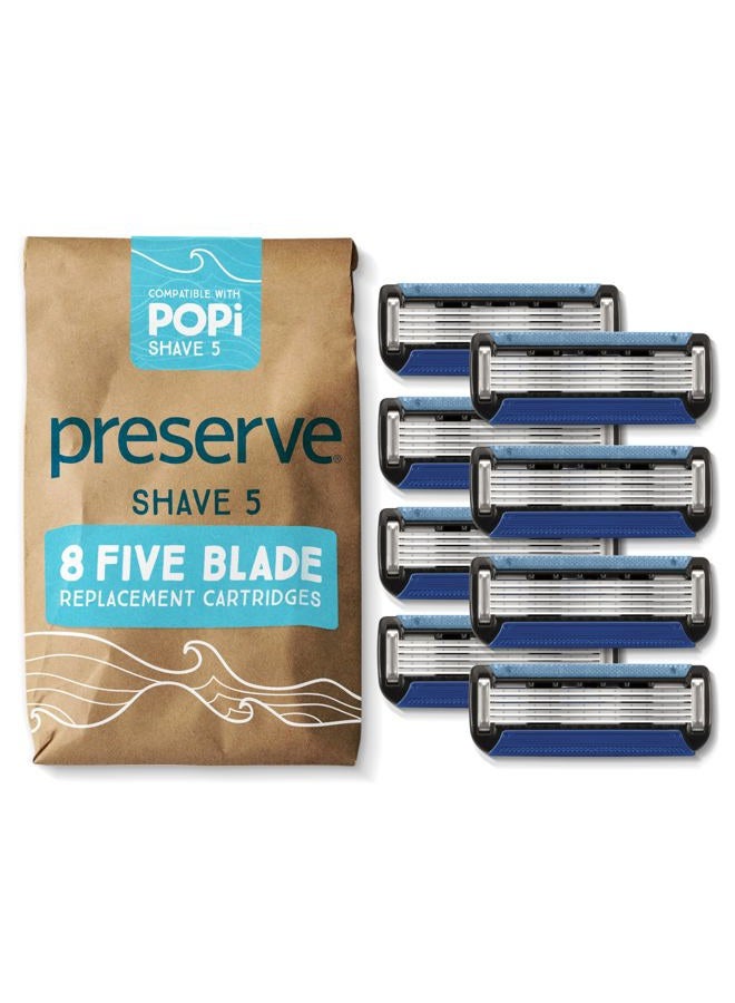 Preserve POPi Shave Razor Blades Refills - 5 Blade Razors for Men & Women - Ceramic Coated Shavers for Comfort with Aloe-Cocoa Butter Strip - Reusable Shaving Refill - 8 Pack - Image 1