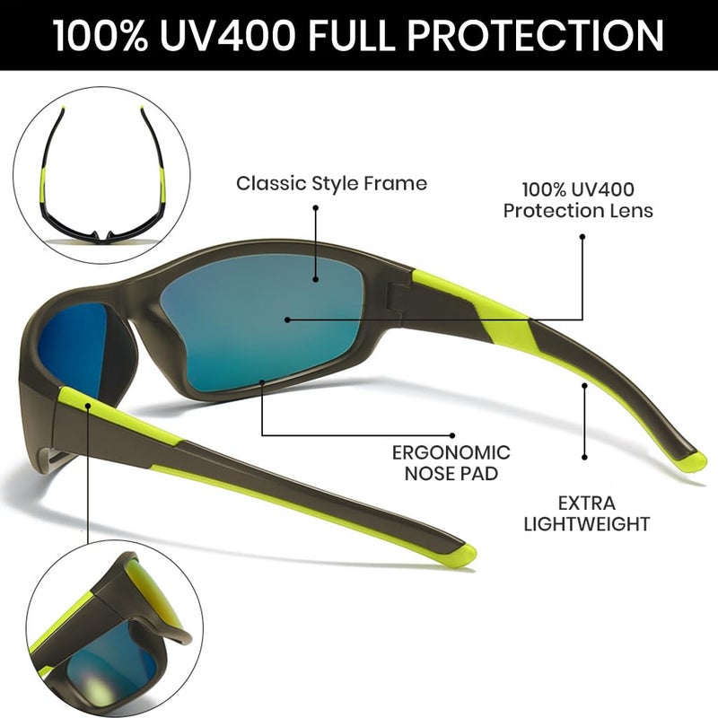 Proberos نظارات شمسية قطبية HD للرجال - حماية من الأشعة فوق البنفسجية، مضادة للوهج، نظارات أنيقة للركوب مع حقيبة، حزام نظارات، قطعة قماش للتنظيف وحقيبة تخزين (صفراء) - Image 3