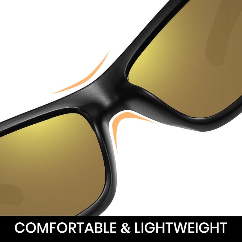 Proberos نظارات شمسية قطبية HD للرجال - حماية من الأشعة فوق البنفسجية، مضادة للوهج، نظارات أنيقة للركوب مع حقيبة، حزام نظارات، قطعة قماش للتنظيف وحقيبة تخزين (صفراء) - Image 5