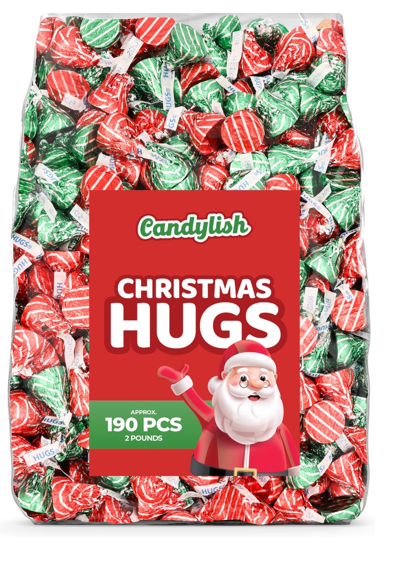 شوكولاتة الحليب بأحضان عيد الميلاد، 2 رطل من الحلوى السائبة (حوالي 190 قطعة) - شوكولاتة مغلفة بالألوان الحمراء والخضراء والفضية للاحتفالات، هدايا في الجوارب، والخبز - Image 1