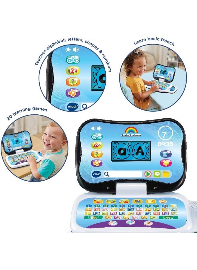 vtech Toddler Tech Laptop, Interactive Educational Computer Toy, 20 Games Learn Alphabet, Letters, Shapes, Numbers, Music & French, Kids Age 2, 3, 4 + Years, English Version,Blue,Medium  - Image 2