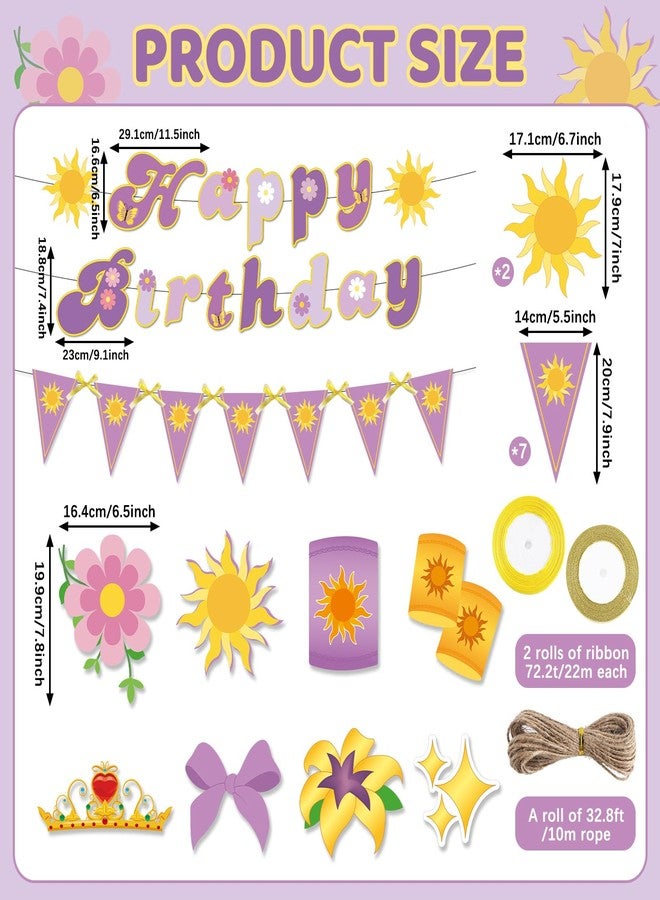 MinFyberd Purple Sun Birthday Decorations Purple Princess Happy Birthday Banner Triangle Flag String Bunting Banner Princess Hanging Swirls Ribbon Bows for Baby Shower Party Supplies Wedding Lavender Photo Prop - Image 2
