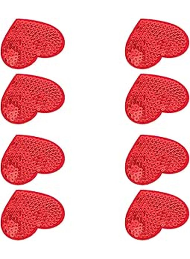 10 Red Glitter Heart Embroidered Patch Stickers for DIY Sewing Clothes Hats - Image 1