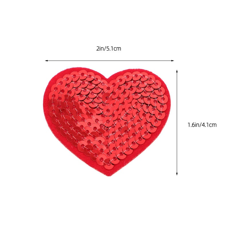 10 Red Glitter Heart Embroidered Patch Stickers for DIY Sewing Clothes Hats - Image 3