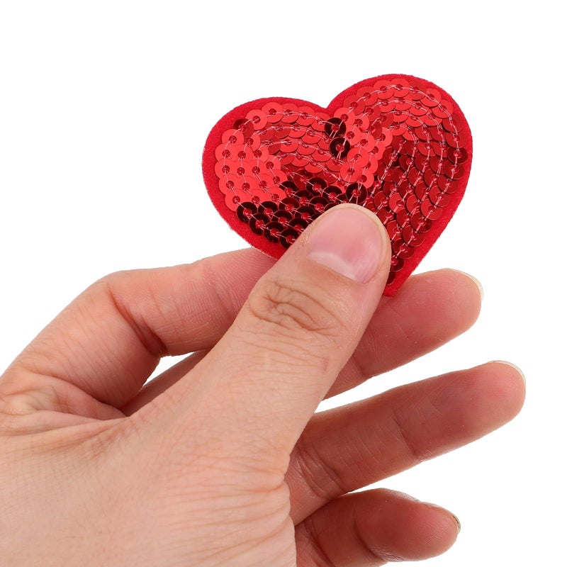 10 Red Glitter Heart Embroidered Patch Stickers for DIY Sewing Clothes Hats - Image 4