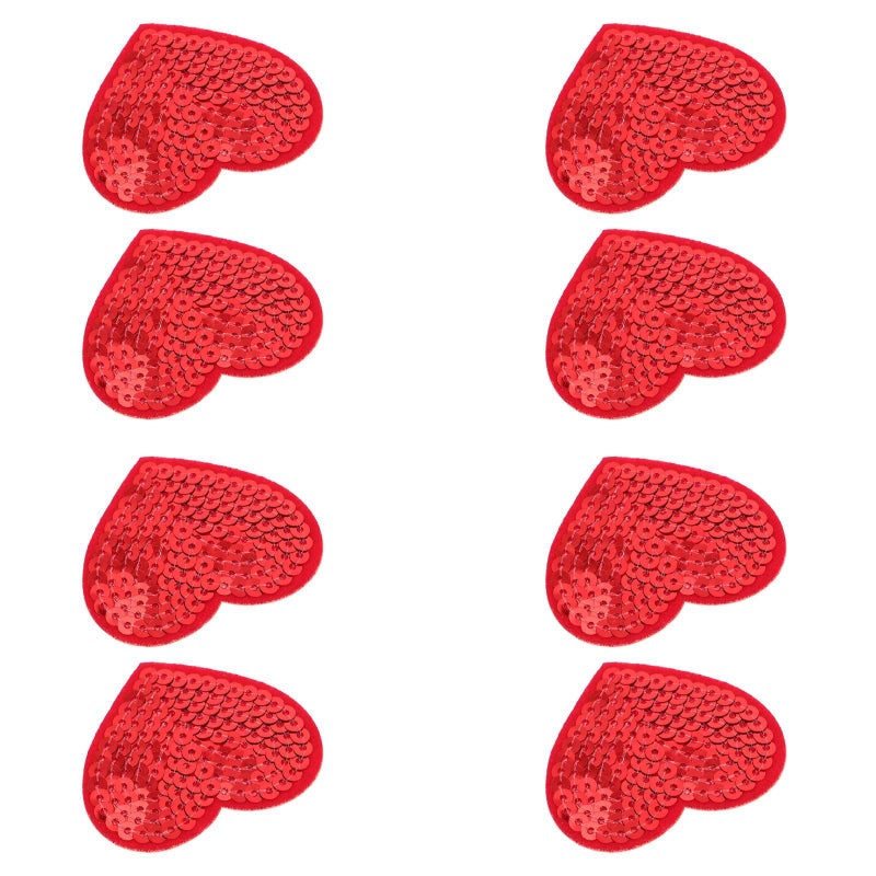 10 Red Glitter Heart Embroidered Patch Stickers for DIY Sewing Clothes Hats - Image 2