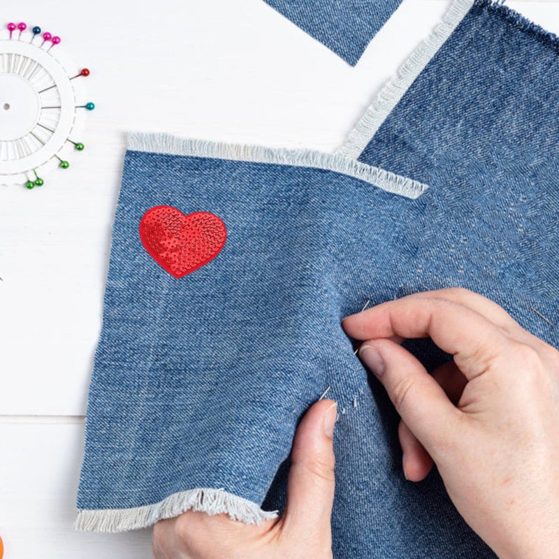 10 Red Glitter Heart Embroidered Patch Stickers for DIY Sewing Clothes Hats - Image 5