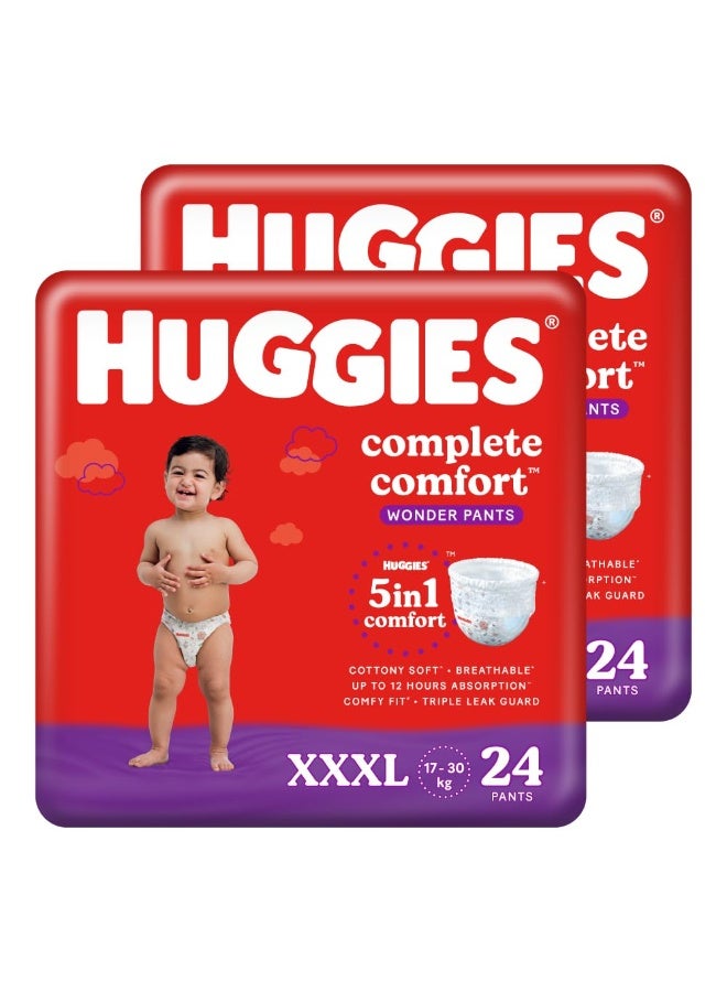 Huggies Complete Comfort Wonder Pants Triple Extra Large (XXXL) Size  Baby Diaper Pants, 24*2 count|5 benefits in 1 diaper| Upto 12 hour overnight absorption