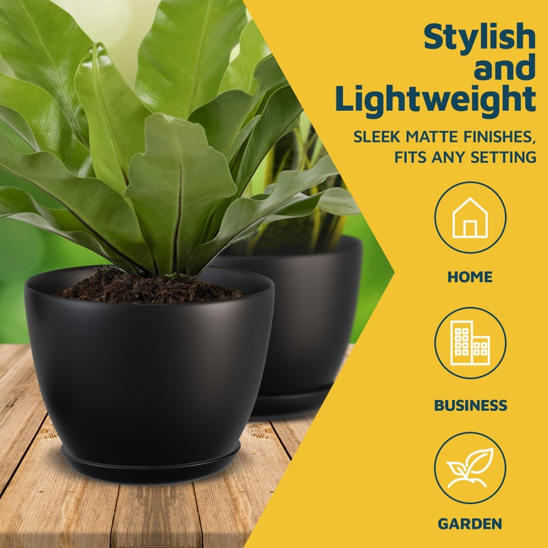 LifeMaster Black Plant Pots with Drainage Holes & Saucers 15 Pack, Indoor & Outdoor Stackable Space-Saving Planters for Houseplants & Flowers, (7", 6.7", 6", 5.3", and 4.8" Inches), Durable & Weatherproof - Image 3