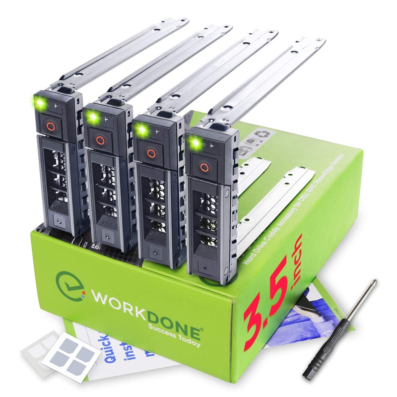 WORKDONE 4Pack 35 inch Hard Drive Caddy Compatible for Dell PowerEdge Selected 16th14th Gen Servers with Detailed Installation Manual Sled Front Sticker Labels Screwdriver