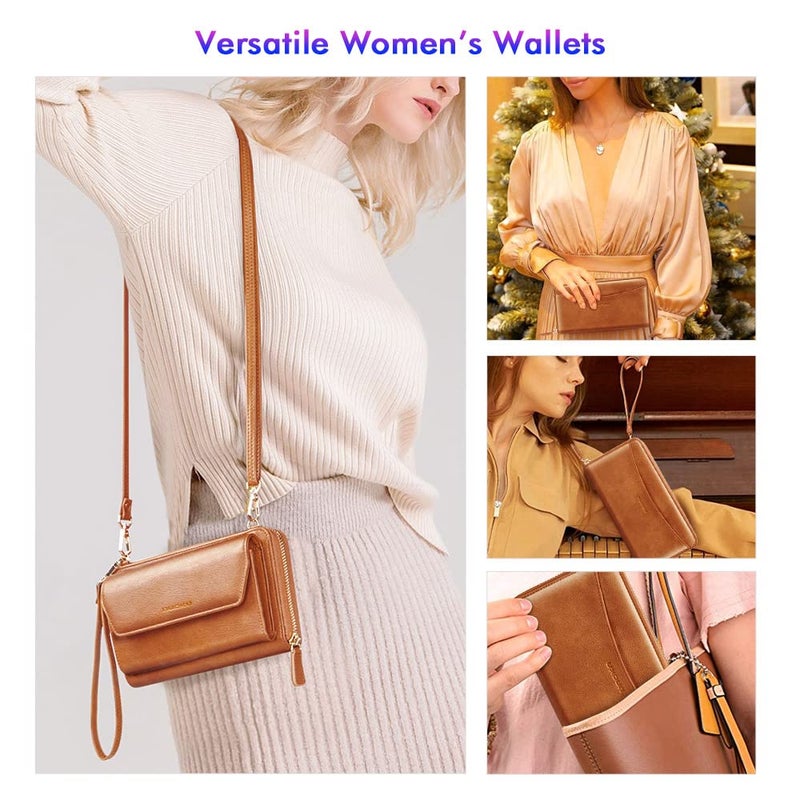 nuoku Womens RFID Wallet Purse Wristlet Crossbody Clutch with Zip Around 2 Strap - Image 2