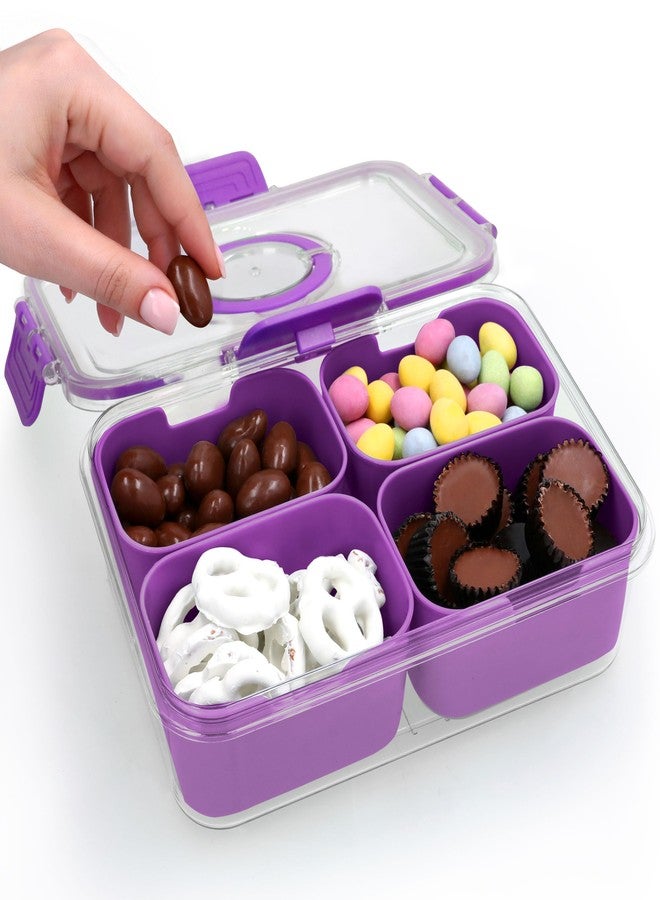 KEYVOZ Snackle Box Container with Lid- Travel Charcuterie Box with Handle - Organizer for Candy, Fruit, Nuts, Veggies, Snacks, Beach Essentials, Portable Lunch Box (Purple, Small) - Image 2