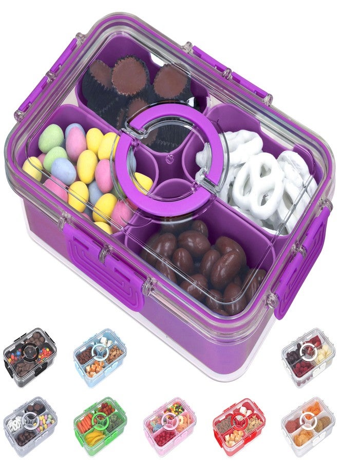 KEYVOZ Snackle Box Container with Lid- Travel Charcuterie Box with Handle - Organizer for Candy, Fruit, Nuts, Veggies, Snacks, Beach Essentials, Portable Lunch Box (Purple, Small) - Image 1