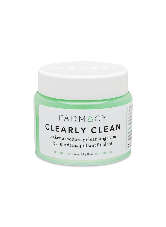 FARMACY Farmacy Makeup Remover Cleansing Balm - Clearly Clean Sensitive Skin Makeup Remover + Oil Based Cleanser - Gentle Exfoliating Double Cleanser - Melts From Balm to Milky Lather (100ml)  - Image 1