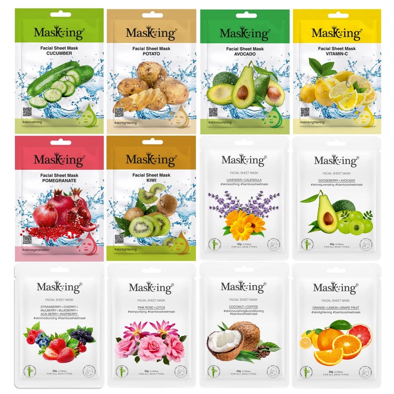 MasKing Beauty Facial Sheet Mask 6pcs Bamboo Fiber Sheet Mask 6pcs For Glowing Skin Hydrating Beauty Collection Pack Combo Pack of 12 Sheet Mask - Image 1