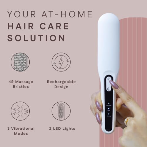WINSTON LED Hair Growth Comb with Red & Blue Light Therapy & Vibration Head Massager | Scalp Treatment, Hair Fall Control | Rechargeable Electric Detangler for Men & Women | All Hair Type | 1 Year Warranty (White) - Image 3