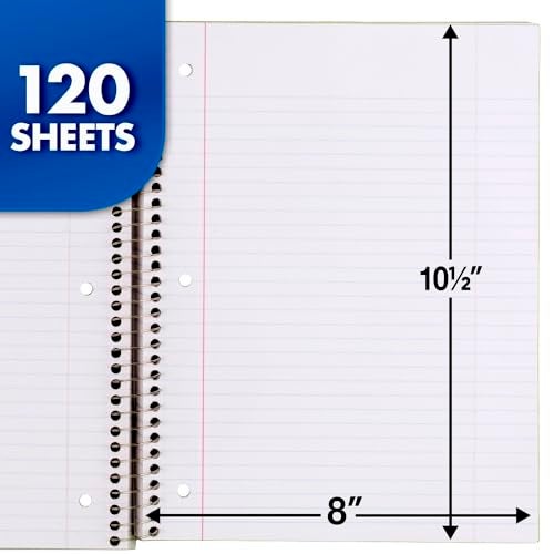 Mead Spiral Notebook, 3 Subject, College Ruled Paper, 120 Sheets, 10-1/2" x 8", Color Selected For You, 1 Count (05748) - Image 5