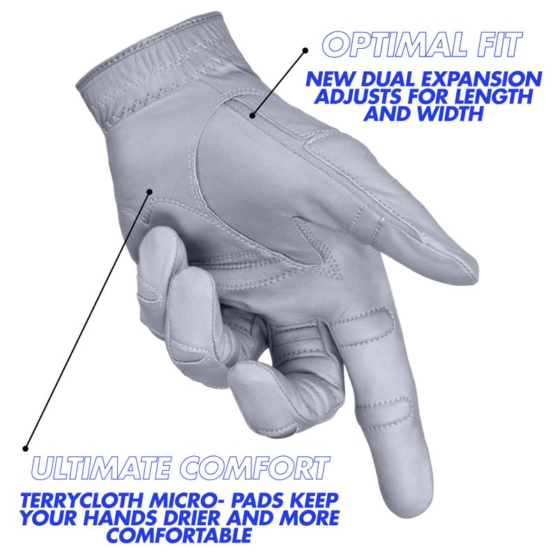 Bionic Men's StableGrip with NaturalFit 2.0 Golf Glove with Dual Expansion Thumb for Best Fit - Premium Cabretta Leatherâ€¦ (Gray, Large, Left) - Image 3
