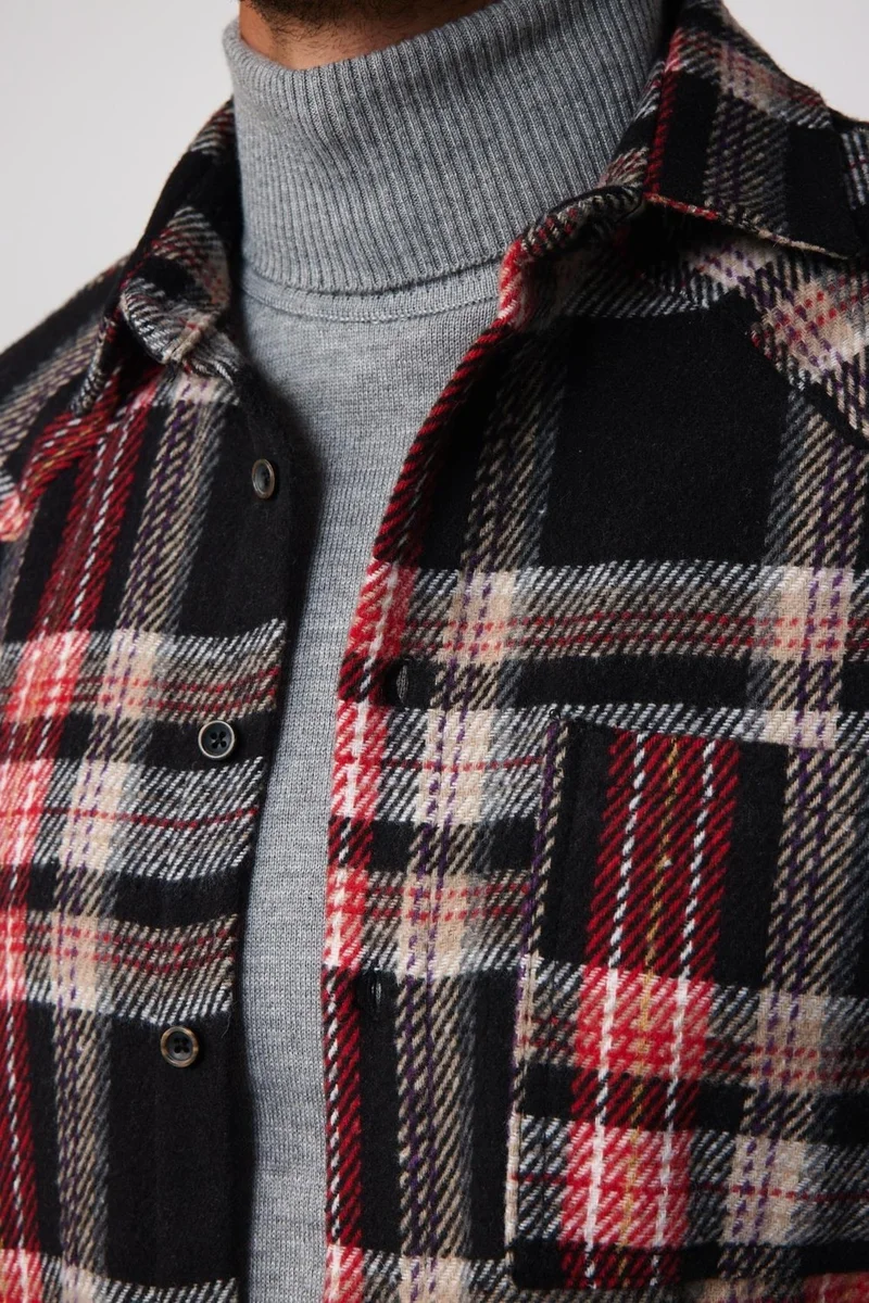 تودورس Slim Fit Slim Fit Single Pocket Checked Lumberjack Winter Men's Shirt