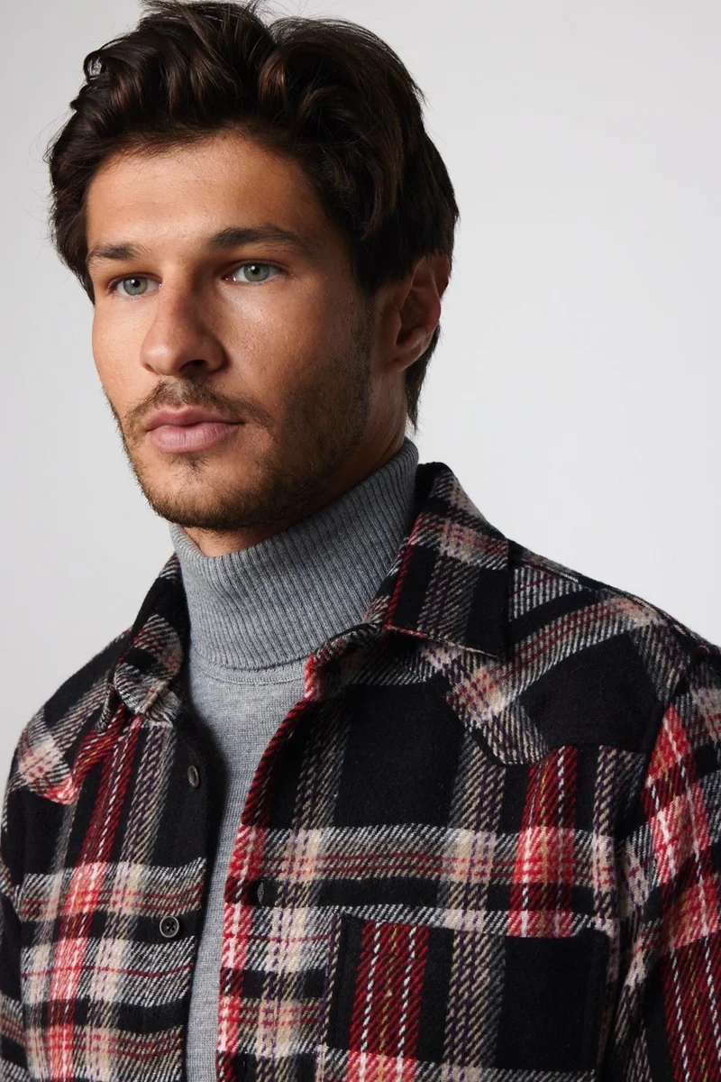 تودورس Slim Fit Slim Fit Single Pocket Checked Lumberjack Winter Men's Shirt