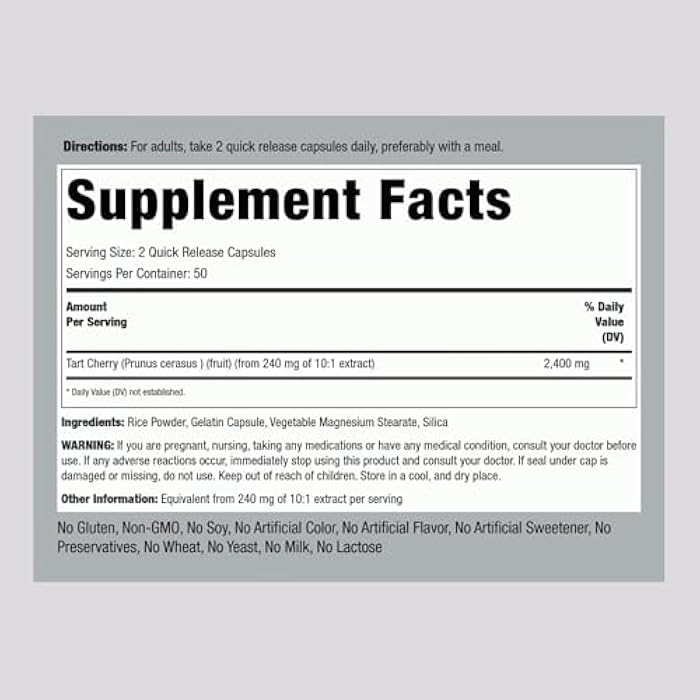 Piping Rock Tart Cherry Capsules | 100 Count | Concentrated Extract | Non-GMO, Gluten Free Supplement - Image 2