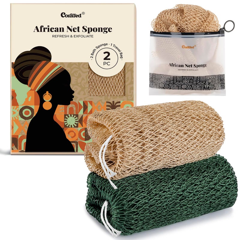 CORATED African Net Sponge Authentic, Shower Loofah Exfoliating Bath Net Sponge with Knots, Body Scrubber for Women and Men Daily Use Body Care, Travel Portable Bath Accessories for Bathroom - Image 1