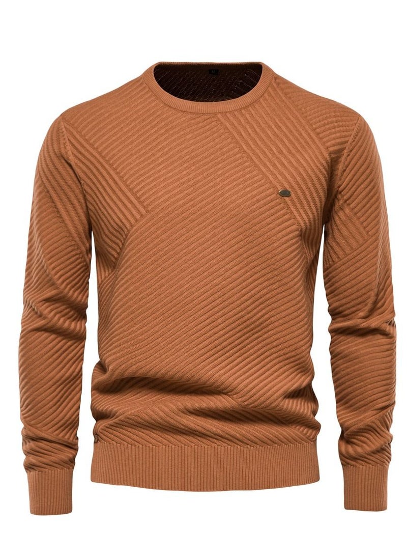 Loquat - European And American Cross-border Autumn Winter New Men's Round Neck Pullover Solid Color Sweater - Image 1