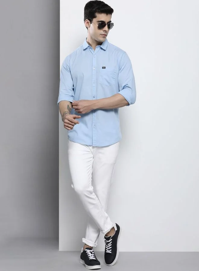 شركة المرآب الهندية Men Slim Fit Solid Full Sleeves Spread Collar Casual Shirt