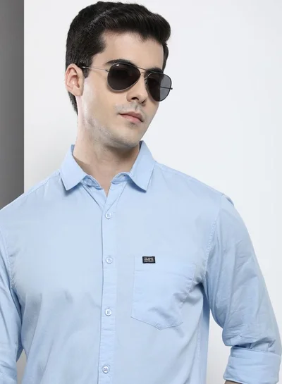 شركة المرآب الهندية Men Slim Fit Solid Full Sleeves Spread Collar Casual Shirt
