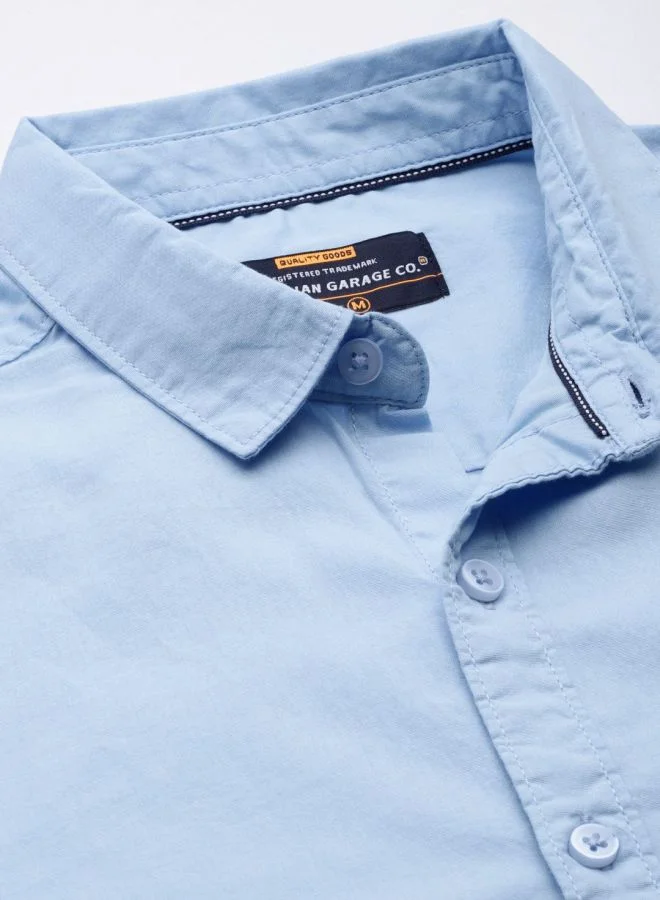 شركة المرآب الهندية Men Slim Fit Solid Full Sleeves Spread Collar Casual Shirt