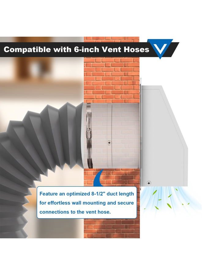 Popbee 6 Inch Hooded Wall Vent with Screen and Damper, Galvanized Steel Wall Vent Cover White Metal Hood Cap Exhaust Duct Pipe Kit with Hose Clamp Aluminum Foil Tape Screw for Laundry Room Bathroom Basement - Image 4