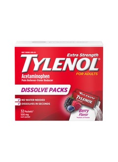 TYLENOL Extra Strength Dissolve Packs with Acetaminophen for Pain & Fever, Berry, 32 Count 