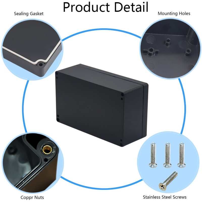 Otdorpatio Project Box Abs بلاستيك أسود صناديق كهربائية Ip65 مقاومة للماء DIY صندوق توصيل إلكتروني حاوية طاقة 7.87 × 4.72 × 2.95 بوصة (200 × 120 × 75 مم) - Image 5