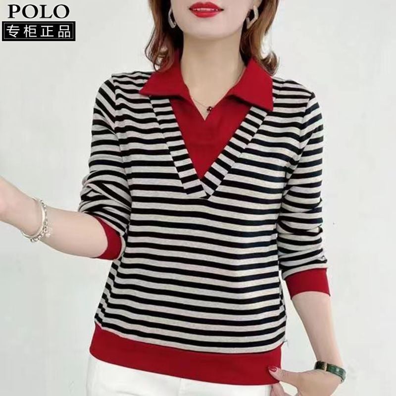 Elegant Ladies Autumn Two-Piece Polo Collar Top Brown - Image 2