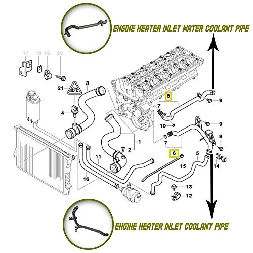 A-Premium أنبوب سائل التبريد لدخول سخان المحرك A-Premium مع حلقات O متوافق مع BMW E36 E39 E46 E85 320i 323i 325i 328i 330i 525i 528i 530i Z3 Z4، 1999-2006، مجموعة 2-PC، استبدال # 11531705210، 11537502525 - Image 2