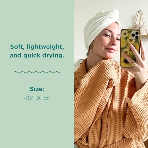 Sand Cloud Cotton Hair Towel Wrap, Ivory - Quick Dry Hair Towel for Wet Hair - 100% Turkish Organic Cotton, Half Terry Weave with Binding Edge - 10" x 15" Lightweight, Frizz-Free Hair Drying Towel - Image 3