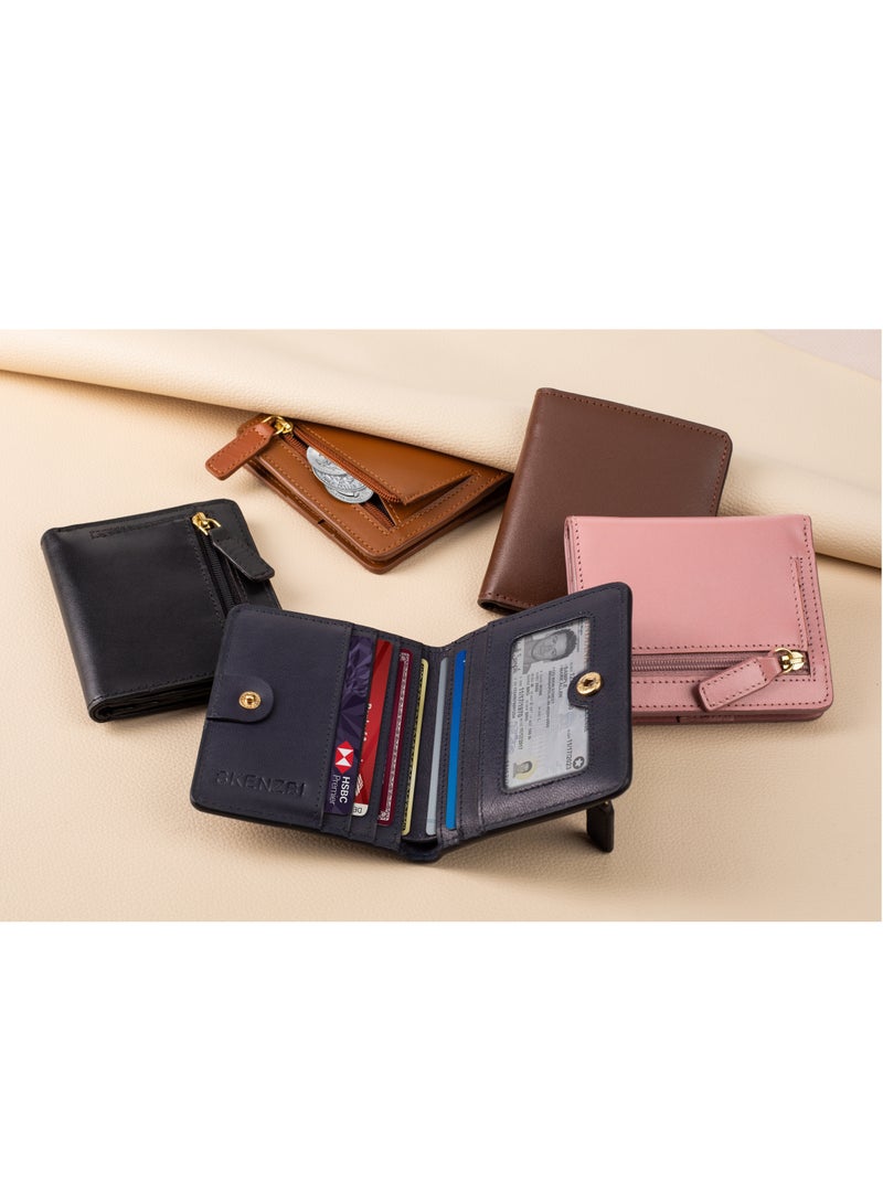 SKENZBI Women's Wallet Bifold Genuine Leather Rfid Blocking Ladies Mini Purse - Image 3
