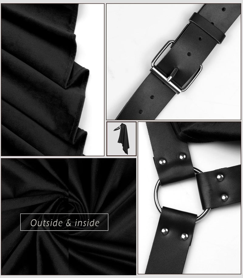 L'VOW Men's One Shoulder Cape Shawl Medieval Cloak with Belt LARP Warrior Samurai Cape Halloween Dune Costume(Black) - Image 5