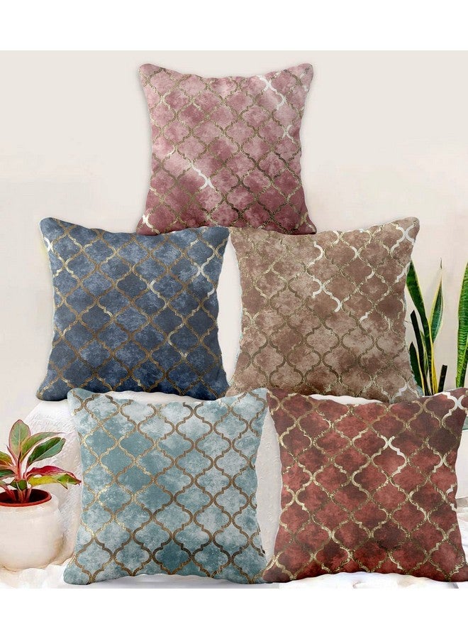 BLUE GRASS Digital HD Foil Print Velvet 200 TC Cushion Cover - Set Of 5 || Mutlicolour || Size: 12X12 Inches.,Multicolour - Image 1