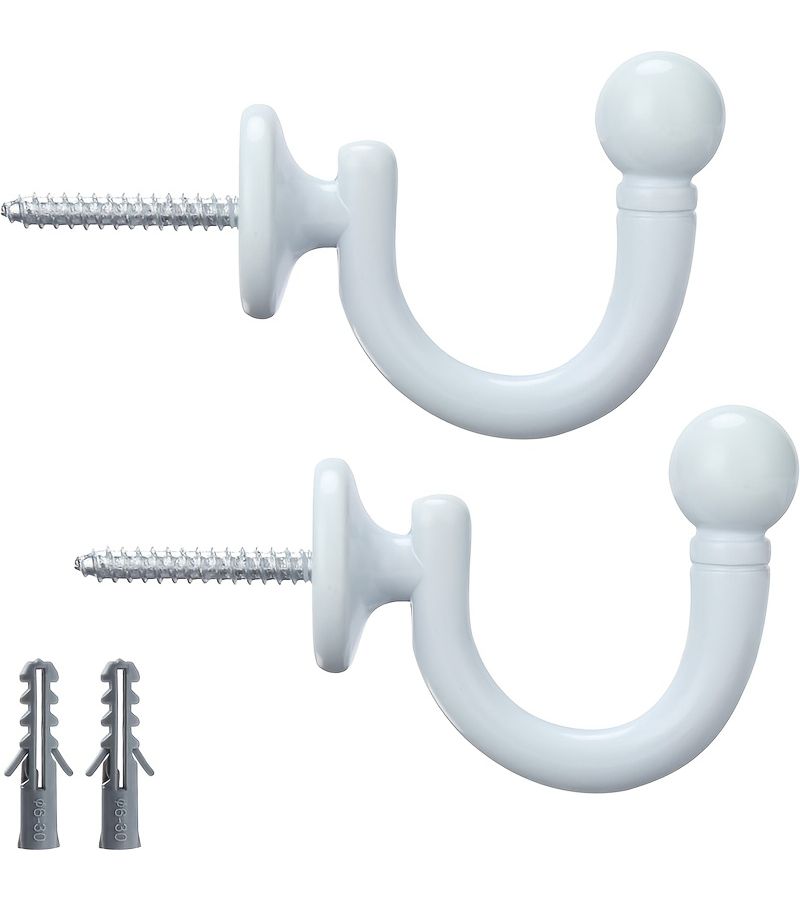White Wall Mounted Curtain Tieback Hooks 2 Pack Tassel Holder - Image 1