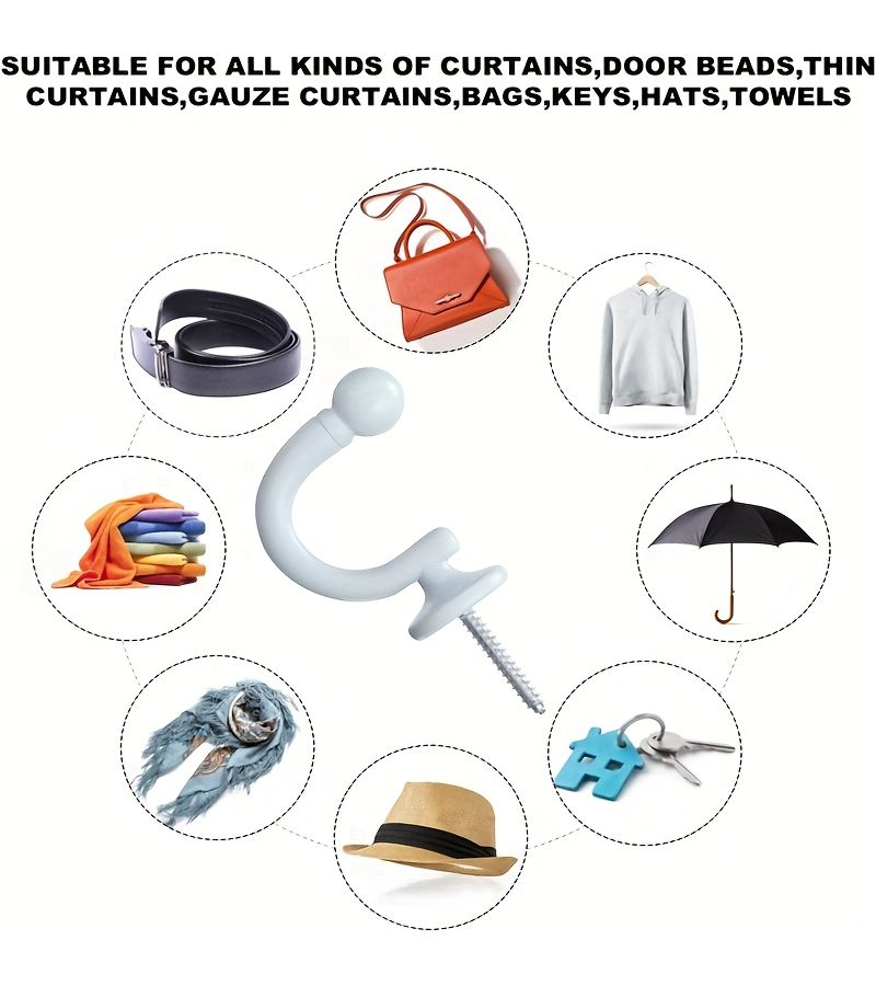 White Wall Mounted Curtain Tieback Hooks 2 Pack Tassel Holder - Image 5