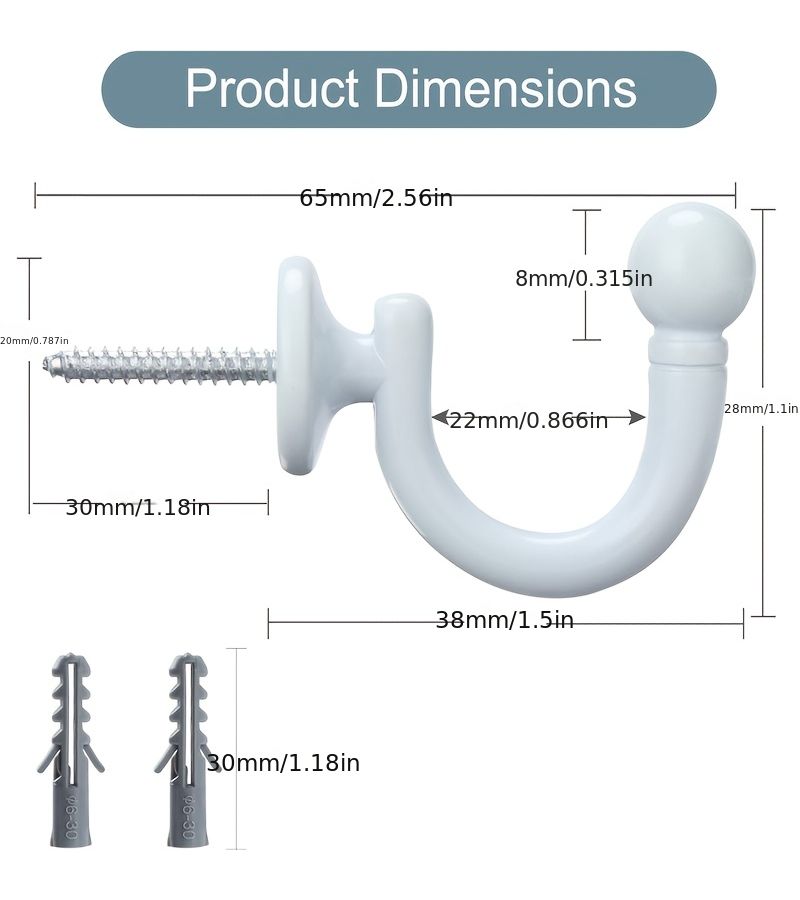White Wall Mounted Curtain Tieback Hooks 2 Pack Tassel Holder - Image 3