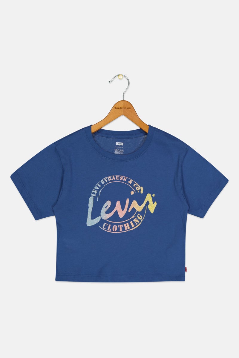 Levi's Kids Girl Short Sleeve Brand Logo T-Shirt, Dark Blue - Image 3
