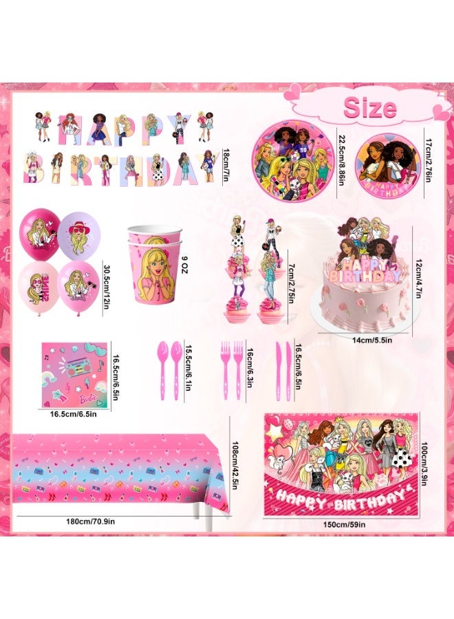 ILovhaprty Barbie Princess Birthday Party Decorations for 10 Guests, 98pcs Barbie Party Tableware Set - Barbie Backdrop Balloon Banner Tablecloth Cake Toppers etc Princess Party Supplies - Image 2